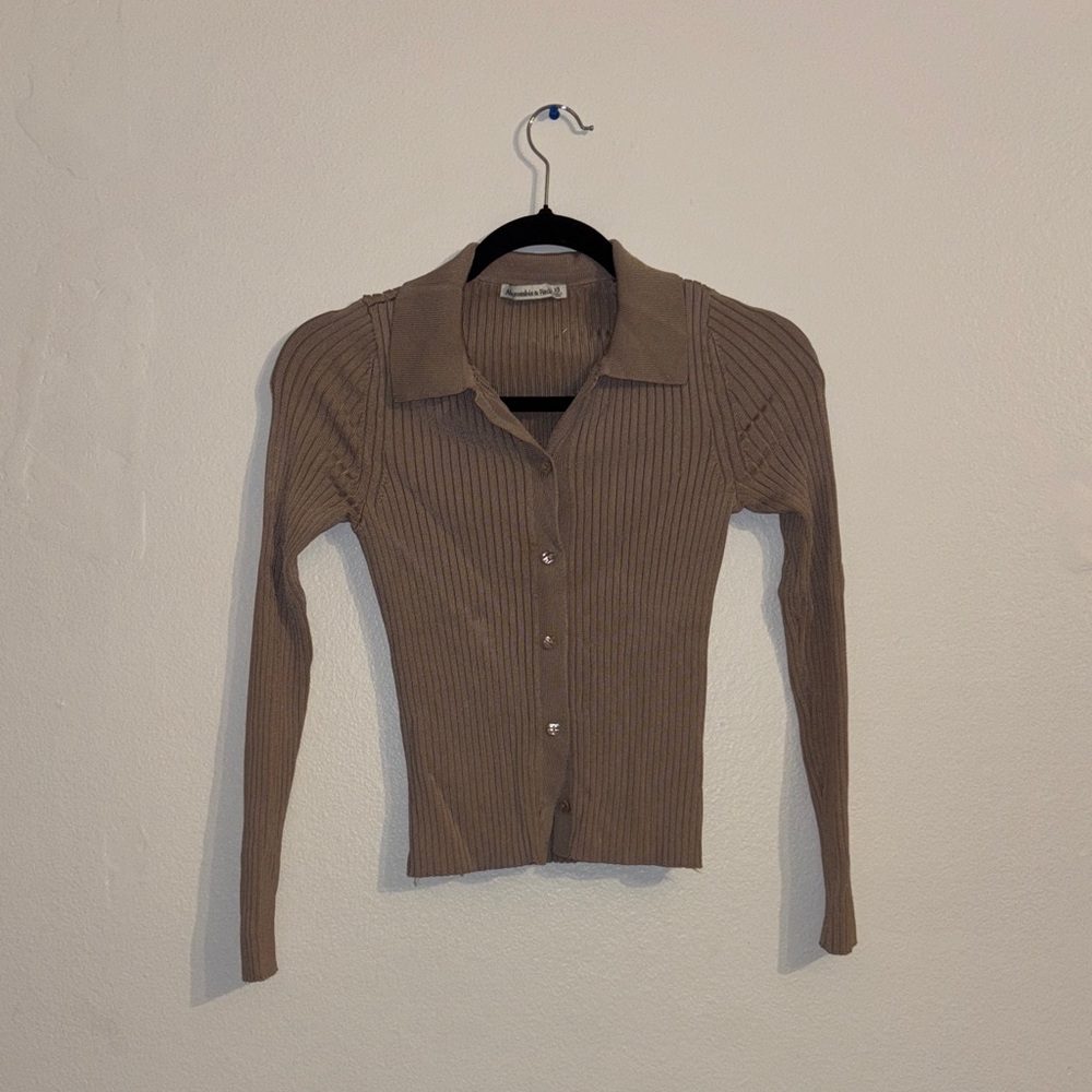 Abercrombie & Fitch Taupe Ribbed Button-Down Shirt